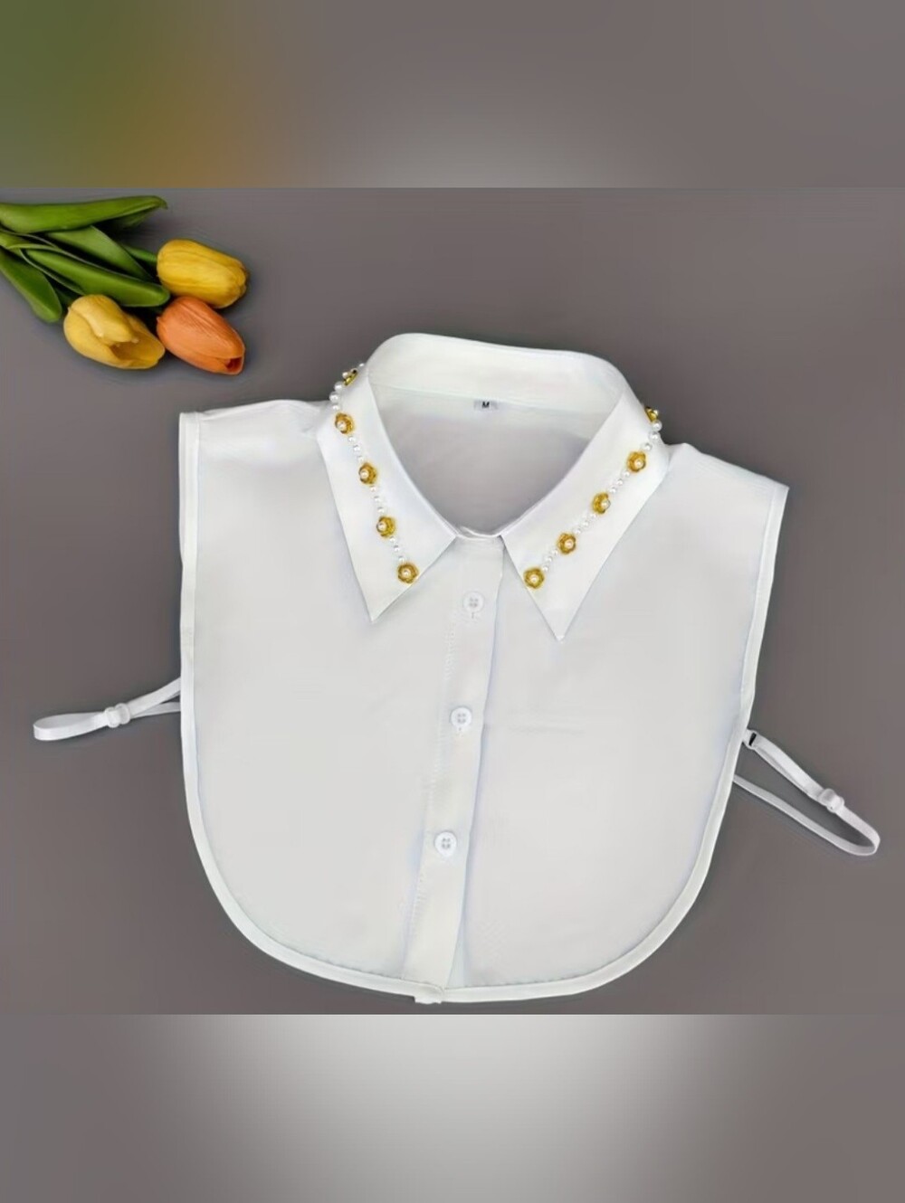 White Decorative Pearl Collar Dickey